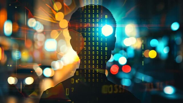 Mann mit Brille vor digitalen Datenpunkten