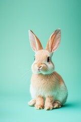 Obraz premium Adorable Orange Rabbit Sitting Against a Soft Mint Green Background