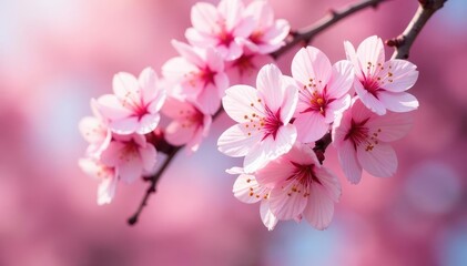 Naklejka premium Delicate pink sakura blossoms, full bloom, intricate pattern, texture, design