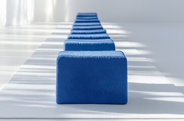 Obraz premium Vibrant indigo yoga blocks with textured grip inspire dynamic balance and creative wellness routines daily