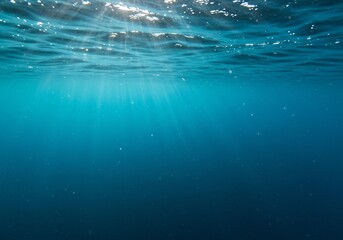 Obraz premium 深海、輝く光線、穏やかな青の神秘