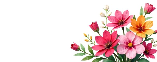 Illustration of a vibrant spring flower bouquet on a white background,  petals,  vibrant