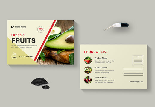 Organic Fruits Post Card Design Layout