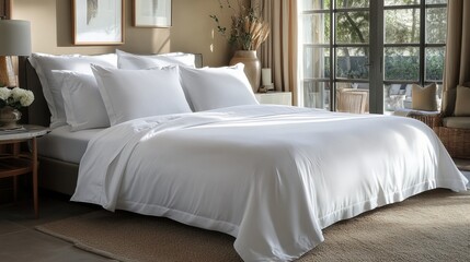 Luxury White Bedding Set Elegant Hotel Style Crisp Cotton Sheets Duvet Cover Pillowcases Comfortable Bedroom Decor Soft Texture Premium Quality Home  