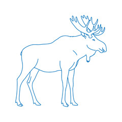 Minimalist one-line drawing of a moose with large antlers in a simple artistic outline style