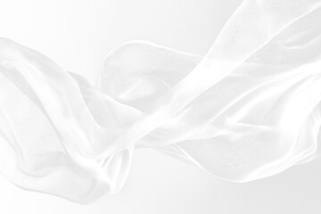 a beautiful, delicate strand of bright white mesh fabric is billowing effect isolated