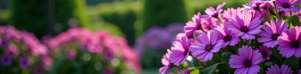 Obraz premium Lush bouquet of vibrant purple flowers in a perfectly groomed garden, summer, vibrant