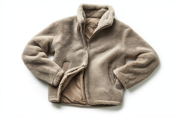Cozy fleece jacket isolated on pristine white background creating inviting style for apparel stock photography