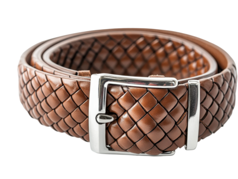 Isolated Woven Brown Leather Belt