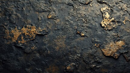 Dark Rough Stone Texture Background with Golden Highlights and Natural Patterns