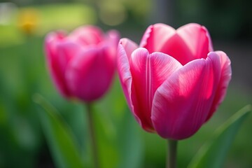Fototapeta premium Close-up of two pink and purple tulip blossoms, vibrant, isolated, close-up