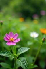 Selective focus on vibrant edible flowers and delicate micro herbs in a lush green garden setting,  green,  natural