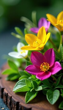 Selective focus on vibrant edible flowers and delicate micro herbs creating a visually stunning display,  healthy,  plant