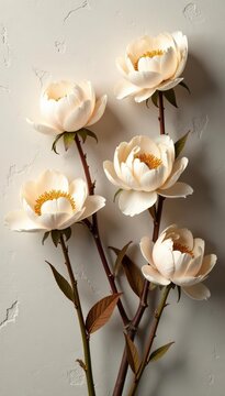 Sepia peony flowers on textured concrete wall for photo wallpaper murals and modern loft decor,  flowers,  wall