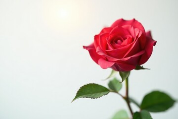 Naklejka premium Single rose isolated on white background with soft focus and warm lighting, petals, plant