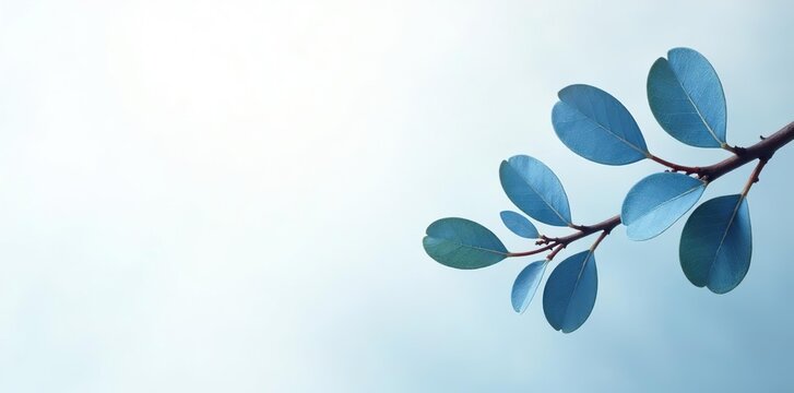 Serene blue eucalyptus leaves against white backdrop,  foliage,  leaves