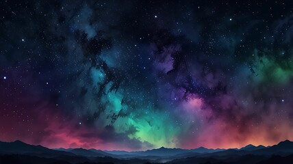 Naklejka premium Magical Starry Night Sky – Cosmic 4K Wallpaper | Colorful Galaxy & Aurora Fantasy Background