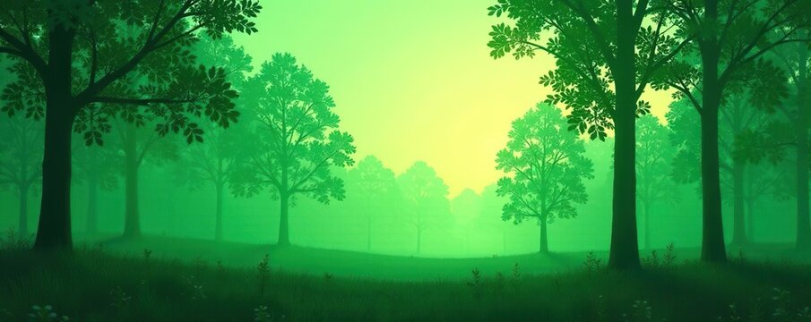 Silhouette parallax background of green forest trees with realistic details, AI generated images,  trees,  AI