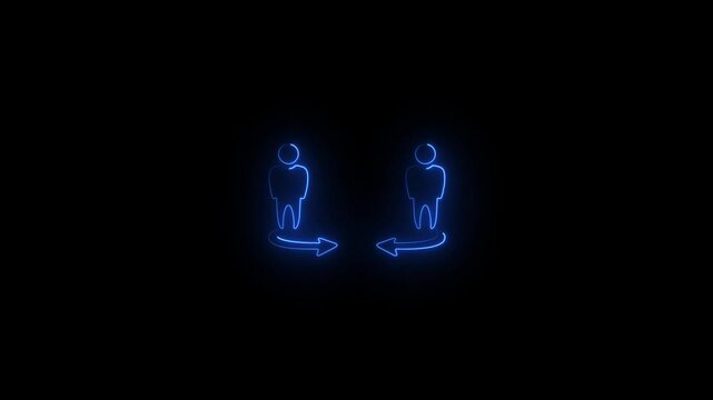 Glowing neon line Social Distancing. People keeping distance.People and distance arrow graphic animation. Alpha channel. Transparent background motion design.