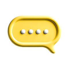 3D Yellow Chat Bubble Icon with Four White Dots Representing Messaging, Communication, and Online Conversations for Social Media, Apps, and UI Design
