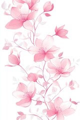 Fototapeta premium Delicate pink flowers and leaves illustrated on white background elegantly