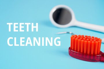 teeth cleaning inscription title on dental background