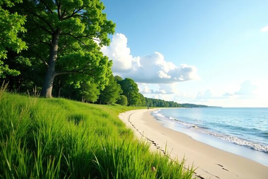 Lush greenery and sandy shores in Kinburn Spit Regional Landscape Park, Ukraine,  outdoor,  lush