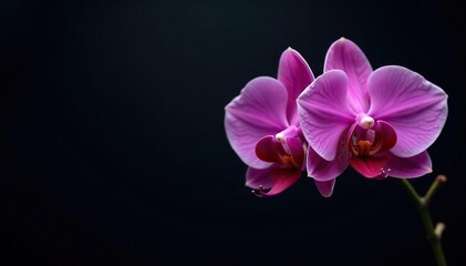 Orchids in full bloom against a dark backdrop, showcasing nature's elegance and beauty,  details,  delicate