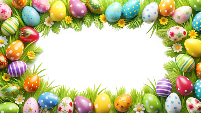 easter eggs border frame isolated on transparent background