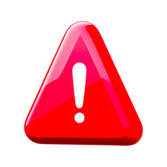 3D Glossy Red Warning Alert Icon with Exclamation Mark Representing Caution, Danger, Error, and Attention for UI, Apps, and Web Design, 3D warning icon, red alert icon, exclamation mark

