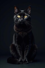 Sitting black cat illustration on dark background,  design,  animal