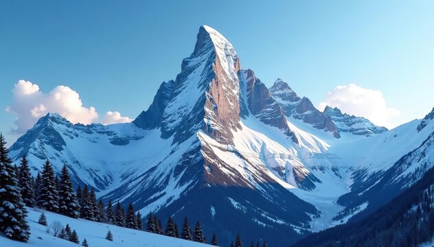 Majestic mountain peak of Grand Teton towering at 13770ft above ground level with stunning snowy scenery,  rocky,  climbing