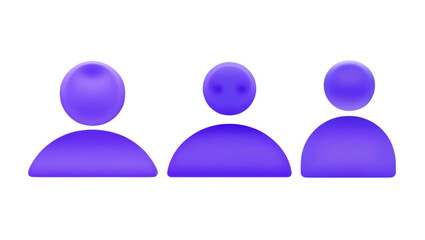 3D Abstract Purple User Group Icons, Digital Community, Social Network, Teamwork, and Collaboration Symbols for UI/UX Design, user icon, group icon, team symbol, community icon