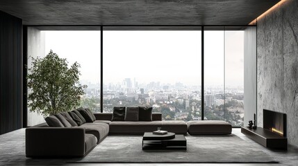 Fototapeta premium Modern Cityscape Penthouse Living Room Interior Design