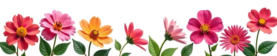 Fototapeta premium Set of vibrant flowers on white background for banner design, nature, banner design