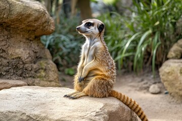 Fototapeta premium Meerkat - Suricata suricatta in a group in its natural habitat plays in a group.. Beautiful simple AI generated image