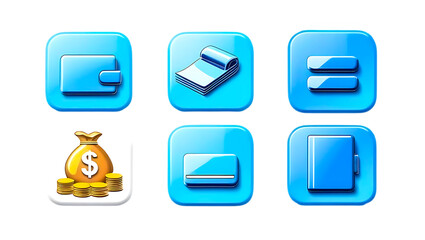 Blue 3D Finance and Banking Icons, Wallet, Money, Savings, and Accounting Symbols for Financial Icon set, finance icons, banking icons, money icons, wallet icon, savings icon
