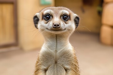 Fototapeta premium Family of cute Slender-Tailed Meerkats (Suricata suricatta) in zoo.. Beautiful simple AI generated image