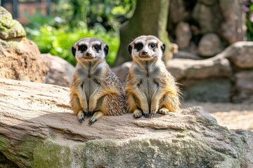 Fototapeta premium Meerkat - Suricata suricatta in a group in its natural habitat plays in a group.. Beautiful simple AI generated image