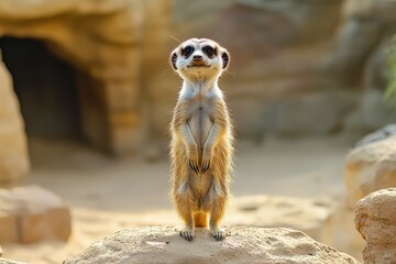Fototapeta premium Meerkat - Suricata suricatta - in a group in the enclosure.. Beautiful simple AI generated image