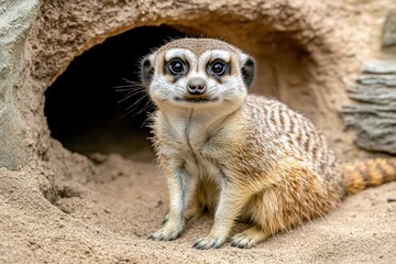 Fototapeta premium Group of family of Slender-Tailed Meerkats (Suricata suricatta). Beautiful simple AI generated image