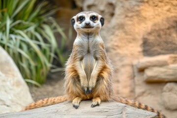 Fototapeta premium Slender-Tailed Meerkats (Suricata suricatta) in zoo.. Beautiful simple AI generated image