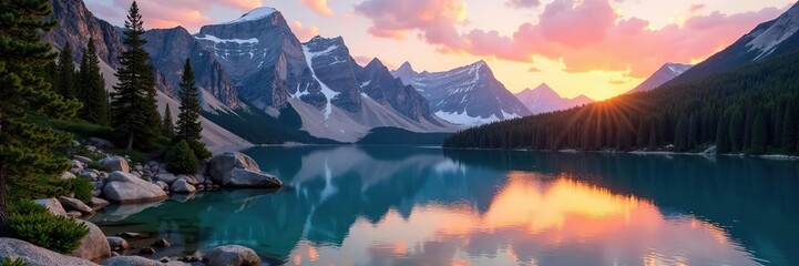 Majestic peaks and crystal-clear waters of Lake Tahoe, surrounded by lush forests and stunning sunsets,  serene,  Nevada