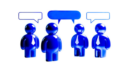 Collaborative working. Teamwork Discussion. 3d Blue figures in a circle, symbolising unity. Speech Bubble, Chat (Glossy Serie), Team Discussion, Corporate Chat, and Digital Networking Symbol