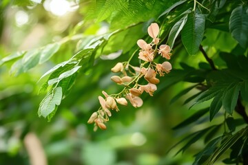 Fototapeta premium Captivating Close-Up of a Tamarind Pod Hanging from a Tree Branch in a Lush Green Environment. Beautiful simple AI generated image