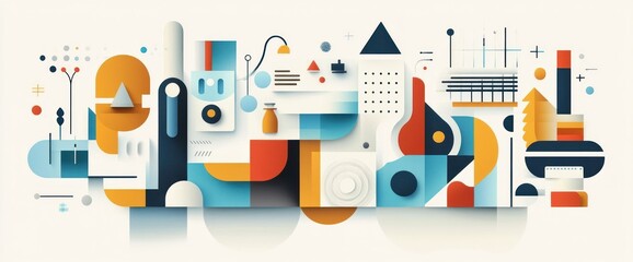 Obraz premium Abstract geometric composition with vibrant colors and diverse shapes