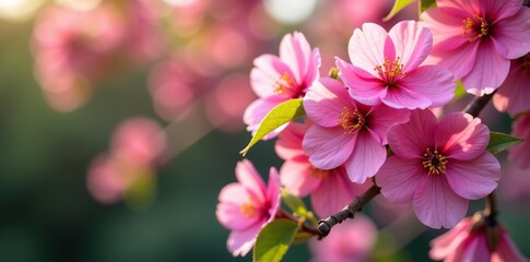 Lush pink flowering tree in full bloom with vibrant petals,  season,  environment