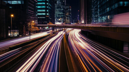 City pulse of night traffic light trails for tech websites, smart city presentations, and modern urban lifestyle campaigns