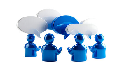Collaborative working. Teamwork  Discussion. 3d Blue figures in a circle, symbolising unity. Speech Bubble, Chat (Glossy Serie), Dialog (Glossy Serie), Business People Standing and Discussion