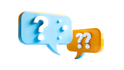 3d Question mark symbol on speech bubble. 3d Speech bubble with question mark icon. Message box with question sign. FAQ symbol concept. 3d Question mark, concept of faq, help, support, communication
